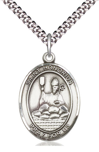 Sterling Silver Saint Honorius Medal Catholic Jewelry Engraved Catholic Saint Jewelry
