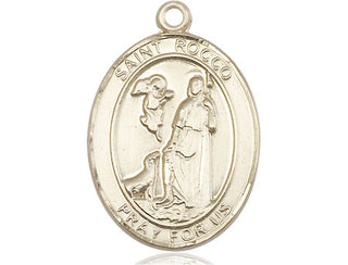 14kt Gold Saint Rocco Medal Engraved Catholic Saint Jewelry