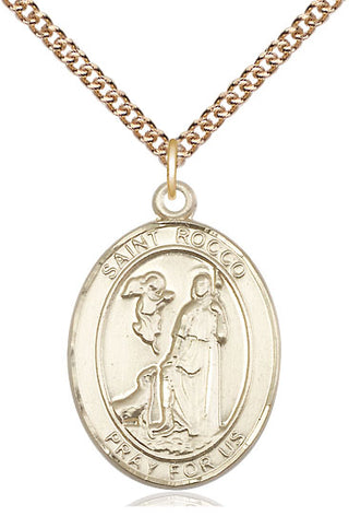 14kt Gold Saint Rocco Medal Engraved Catholic Saint Jewelry