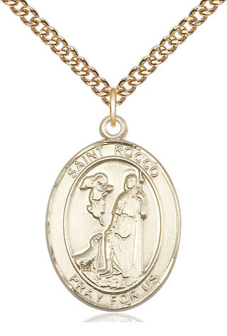 14kt Gold Saint Rocco Medal Engraved Catholic Saint Jewelry