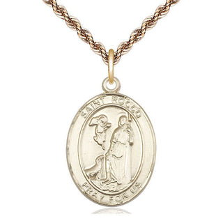 14kt Gold Saint Rocco Medal Engraved Catholic Saint Jewelry