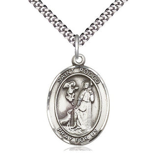 Pewter Saint Rocco Medal Catholic Jewelry Engraved Catholic Saint Jewelry