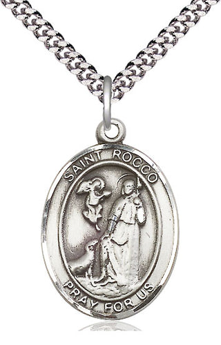 Sterling Silver Saint Rocco Medal Catholic Jewelry Engraved Catholic Saint Jewelry
