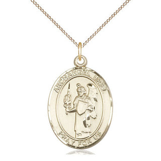 14kt Gold Saint Uriel the Archangel Medal Engraved Catholic Saint Jewelry