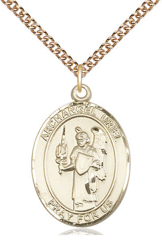 14kt Gold Saint Uriel the Archangel Medal Engraved Catholic Saint Jewelry