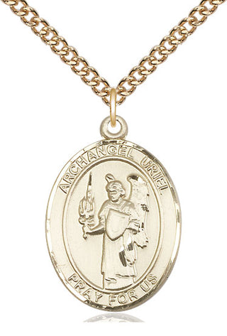 14kt Gold Saint Uriel the Archangel Medal Engraved Catholic Saint Jewelry