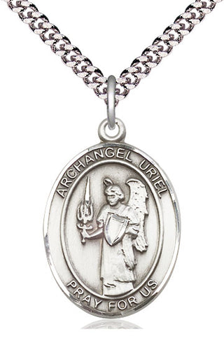 Sterling Silver Saint Uriel the Archangel Medal Catholic Jewelry Engraved Catholic Saint Jewelry