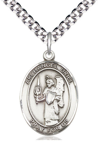 Sterling Silver Saint Uriel the Archangel Medal Catholic Jewelry Engraved Catholic Saint Jewelry