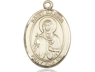 14kt Gold Saint Marina Medal Engraved Catholic Saint Jewelry