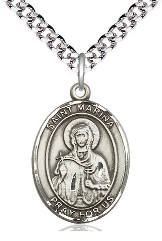Pewter Saint Marina Medal Catholic Jewelry Engraved Catholic Saint Jewelry