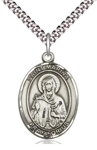 Sterling Silver Saint Marina Medal Catholic Jewelry Engraved Catholic Saint Jewelry