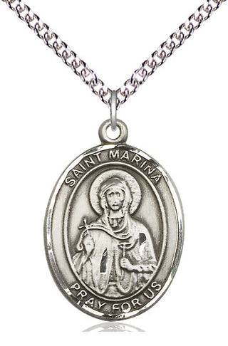 Sterling Silver Saint Marina Medal Catholic Jewelry Engraved Catholic Saint Jewelry