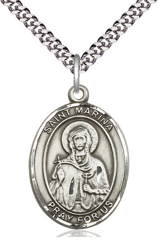 Sterling Silver Saint Marina Medal Catholic Jewelry Engraved Catholic Saint Jewelry