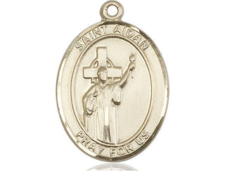 14kt Gold Saint Aidan of Lindesfarne Medal Engraved Catholic Saint Jewelry