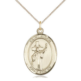 14kt Gold Saint Aidan of Lindesfarne Medal Engraved Catholic Saint Jewelry