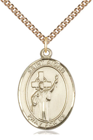 14kt Gold Saint Aidan of Lindesfarne Medal Engraved Catholic Saint Jewelry