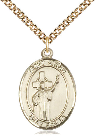 14kt Gold Saint Aidan of Lindesfarne Medal Engraved Catholic Saint Jewelry