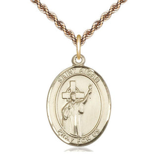 14kt Gold Saint Aidan of Lindesfarne Medal Engraved Catholic Saint Jewelry