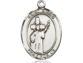 Pewter Saint Aidan of Lindesfarne Medal Engraved Catholic Saint Jewelry
