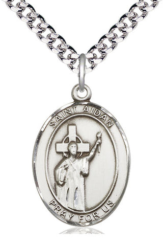 Pewter Saint Aidan of Lindesfarne Medal Catholic Jewelry Engraved Catholic Saint Jewelry