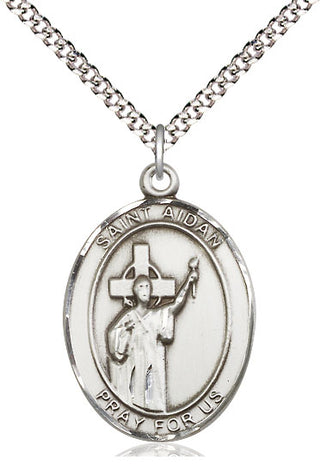 Pewter Saint Aidan of Lindesfarne Medal Catholic Jewelry Engraved Catholic Saint Jewelry