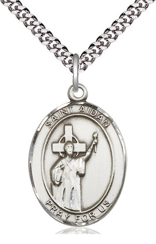 Pewter Saint Aidan of Lindesfarne Medal Catholic Jewelry Engraved Catholic Saint Jewelry