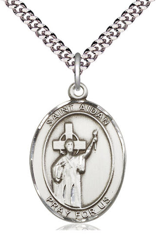 Sterling Silver Saint Aidan of Lindesfarne Medal Catholic Jewelry Engraved Catholic Saint Jewelry