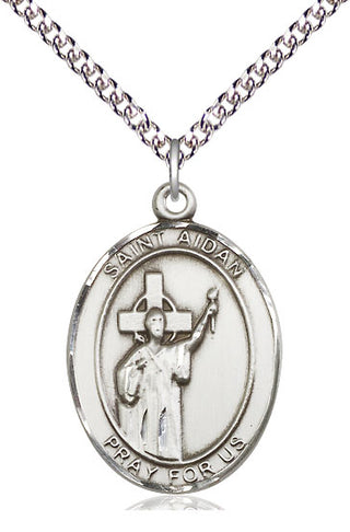 Sterling Silver Saint Aidan of Lindesfarne Medal Catholic Jewelry Engraved Catholic Saint Jewelry