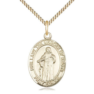 14kt Gold Filled Our Lady of Knots Medal Catholic Jewelry Engraved Catholic Saint Jewelry