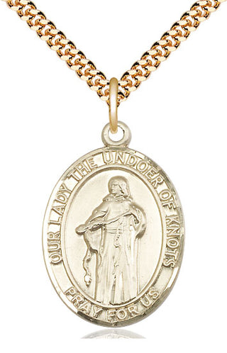 14kt Gold Filled Our Lady of Knots Medal Catholic Jewelry Engraved Catholic Saint Jewelry