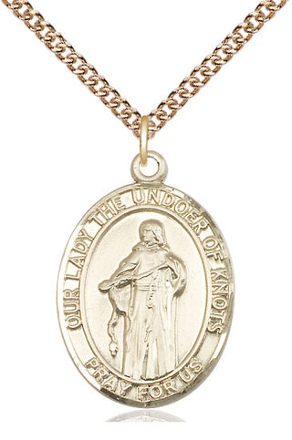 14kt Gold Filled Our Lady of Knots Medal Catholic Jewelry Engraved Catholic Saint Jewelry