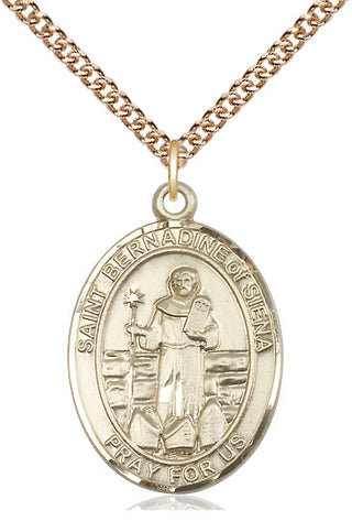 14kt Gold Filled Saint Bernadine of Sienna Medal Catholic Jewelry Engraved Catholic Saint Jewelry