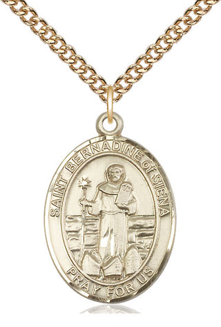 14kt Gold Filled Saint Bernadine of Sienna Medal Catholic Jewelry Engraved Catholic Saint Jewelry