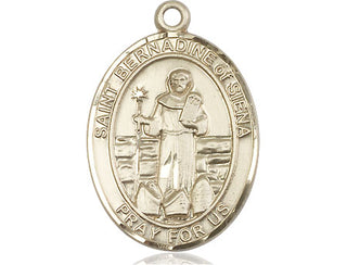 14kt Gold Saint Bernadine of Sienna Medal Engraved Catholic Saint Jewelry