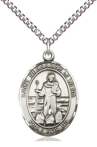 Sterling Silver Saint Bernadine of Sienna Medal Catholic Jewelry Engraved Catholic Saint Jewelry