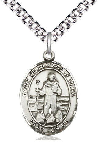 Sterling Silver Saint Bernadine of Sienna Medal Catholic Jewelry Engraved Catholic Saint Jewelry