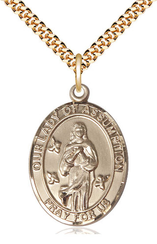 14kt Gold Filled Our Lady of Assumption Medal Catholic Jewelry Engraved Catholic Saint Jewelry