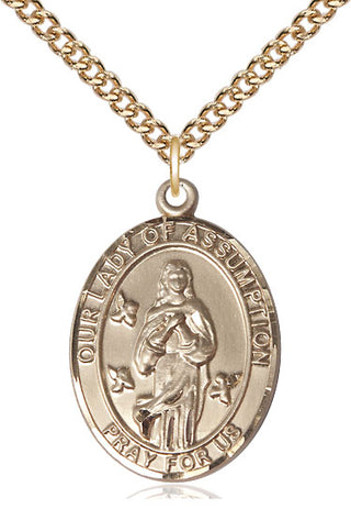 14kt Gold Filled Our Lady of Assumption Medal Catholic Jewelry Engraved Catholic Saint Jewelry