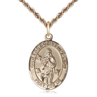 14kt Gold Filled Our Lady of Assumption Medal Catholic Jewelry Engraved Catholic Saint Jewelry