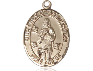 14kt Gold Our Lady of Assumption Medal Engraved Catholic Saint Jewelry