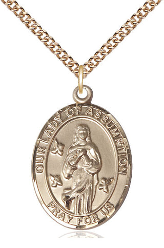 14kt Gold Our Lady of Assumption Medal Engraved Catholic Saint Jewelry