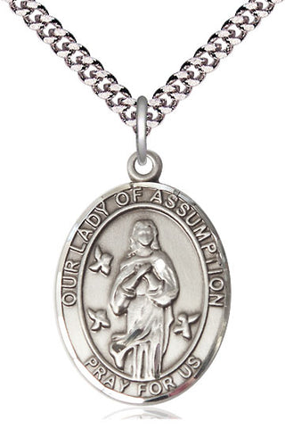Pewter Our Lady of Assumption Medal Catholic Jewelry Engraved Catholic Saint Jewelry