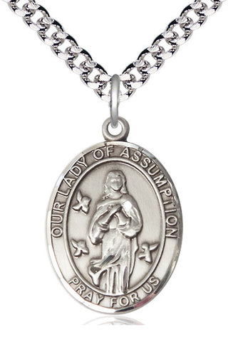 Pewter Our Lady of Assumption Medal Catholic Jewelry Engraved Catholic Saint Jewelry