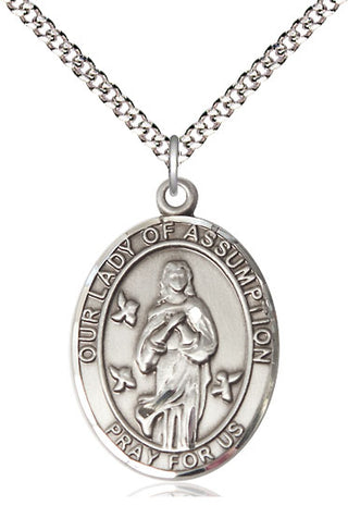 Pewter Our Lady of Assumption Medal Catholic Jewelry Engraved Catholic Saint Jewelry
