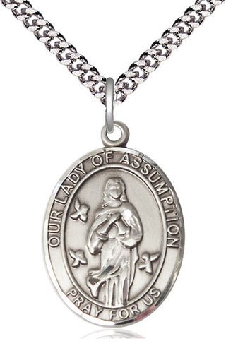 Pewter Our Lady of Assumption Medal Catholic Jewelry Engraved Catholic Saint Jewelry