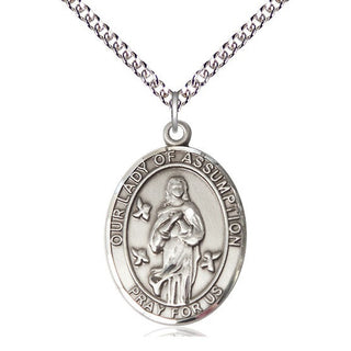 Sterling Silver Our Lady of Assumption Medal Catholic Jewelry Engraved Catholic Saint Jewelry