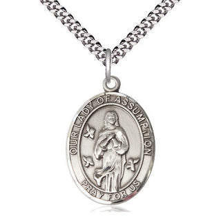 Sterling Silver Our Lady of Assumption Medal Catholic Jewelry Engraved Catholic Saint Jewelry
