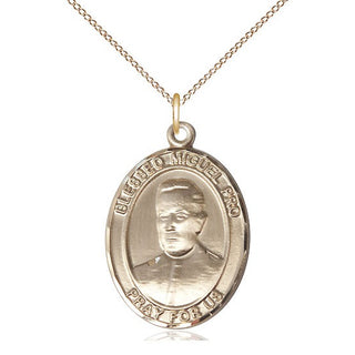 14kt Gold Blessed Miguel Pro Medal Engraved Catholic Saint Jewelry