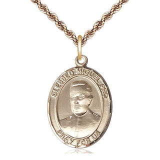 14kt Gold Blessed Miguel Pro Medal Engraved Catholic Saint Jewelry
