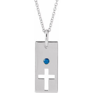 Sterling Silver Natural Blue Sapphire Cross Bar 16-18" Necklace